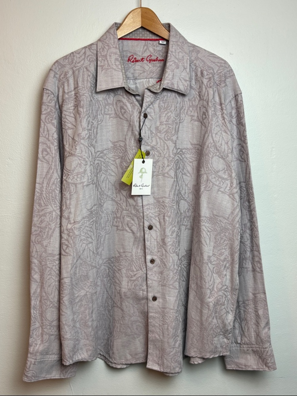 NWT Robert Graham Men’s 3XL Dragons Paisley Long-Sleeve Taupe Sport Shirt
